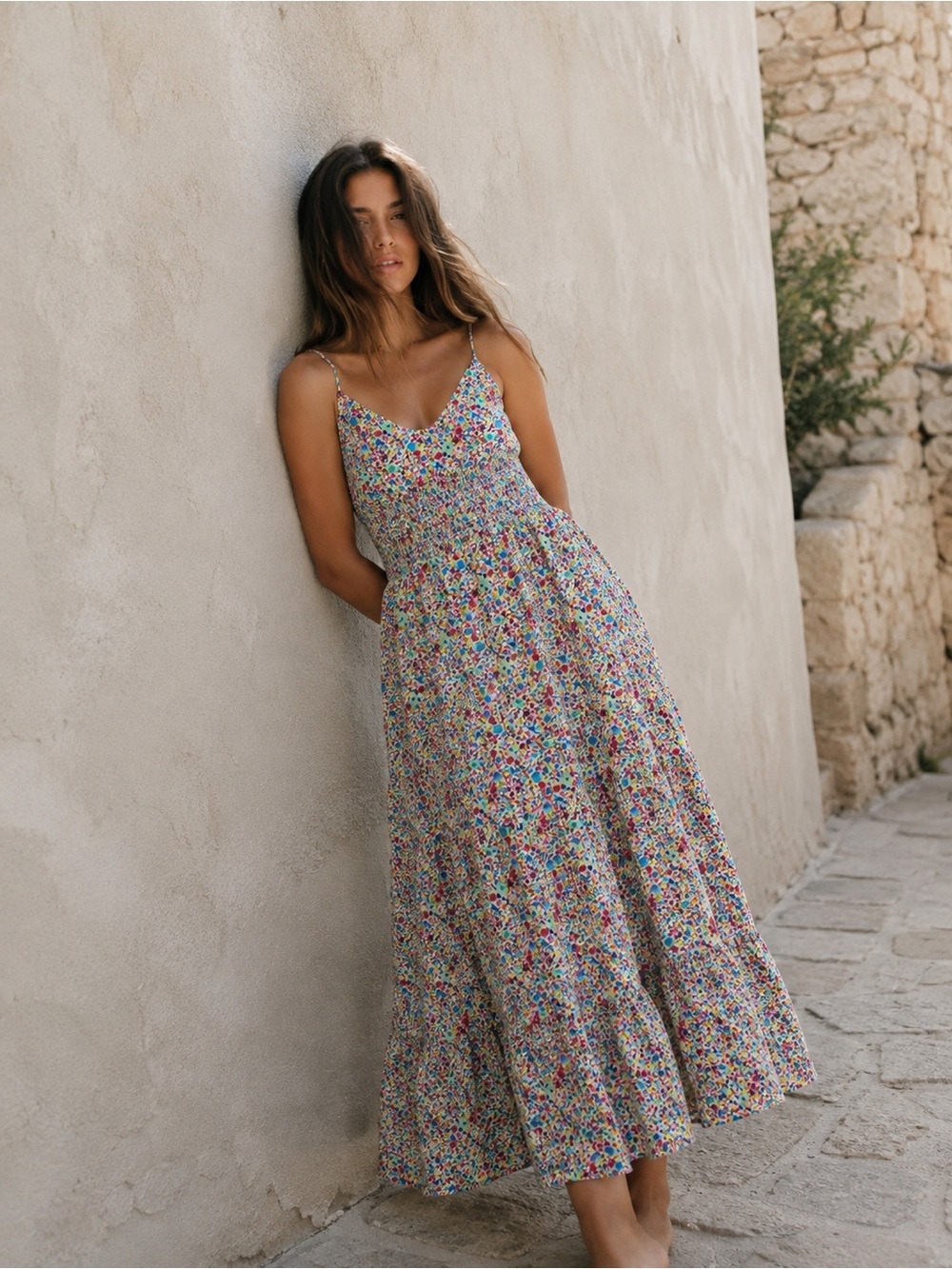 Zara Floral Print Midi Dress Size Medium Pink Open Back Blogger Fav Flowy Boho